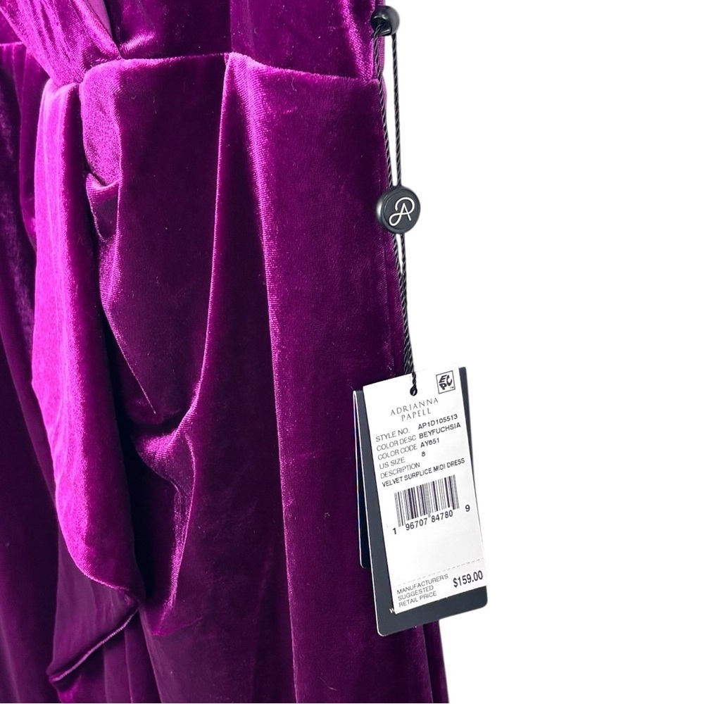 ADRIANNA PAPELL FUCHSIA PINK VELVET SURPLICE MIDI DRESS AP1D105513 - Picture 10 of 14